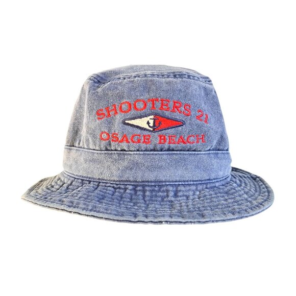 Vintage Shooters 21 Osage Beach Denim Bucket Hat XL Lake Of The Ozarks Bar Races - Picture 13 of 13